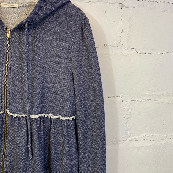 12PM by Monday Ami Womens Swing Zip Up Hoodie Cotton Denim Look Sweatshirt - Picture 4 of 12